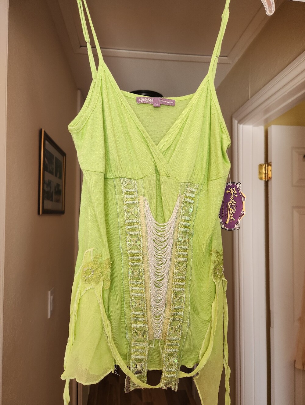 Hale Bob tank top size M. Color lime green. Lace, beaded.